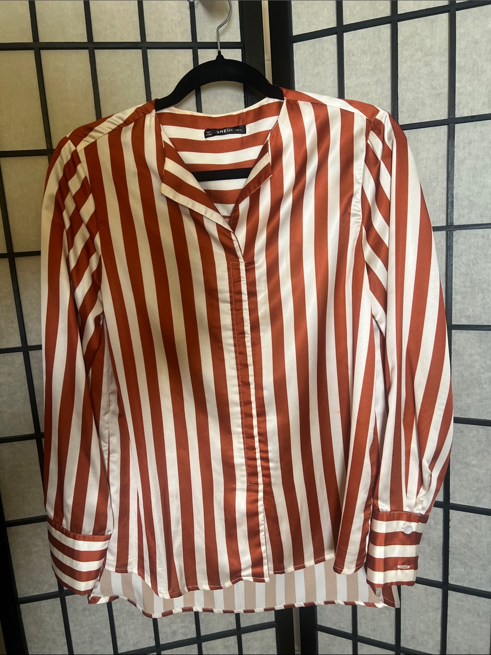 Women striped satin Button-Down Top